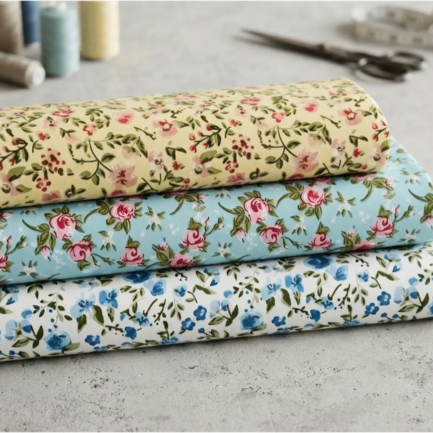 Kit com 3 cortes de 50cm x 1.50mt Tecido Tricoline Floral 100% Algodão
