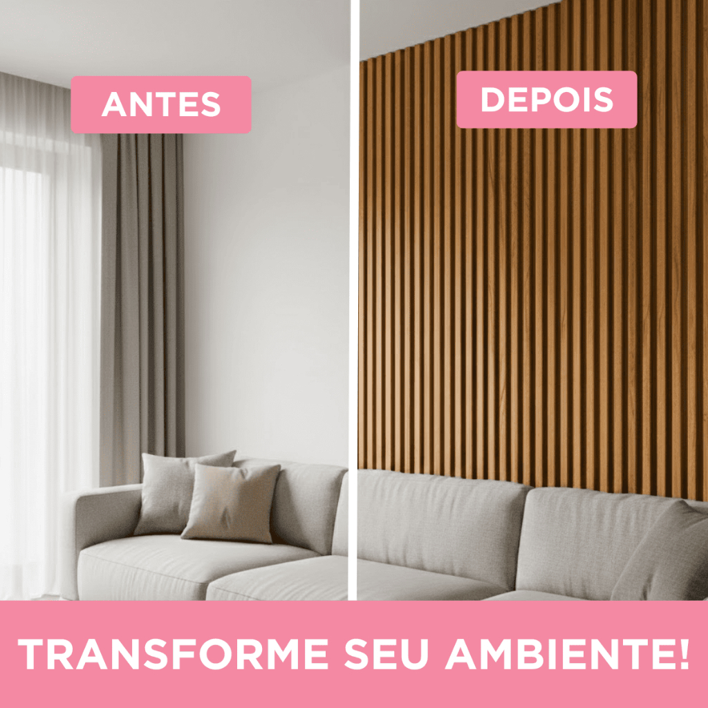 Kit 6 Placas Painel Ripado Carvalho Decorativo 45x16,9 WPC Revestimento Parede Sala Quarto · foto 2
