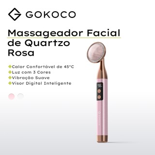 GOKOCO Massageador Facial Elétrico Quartzo Rosa com 3 Cores LED, Vibração, Aquecimento 45°C e Display Digital