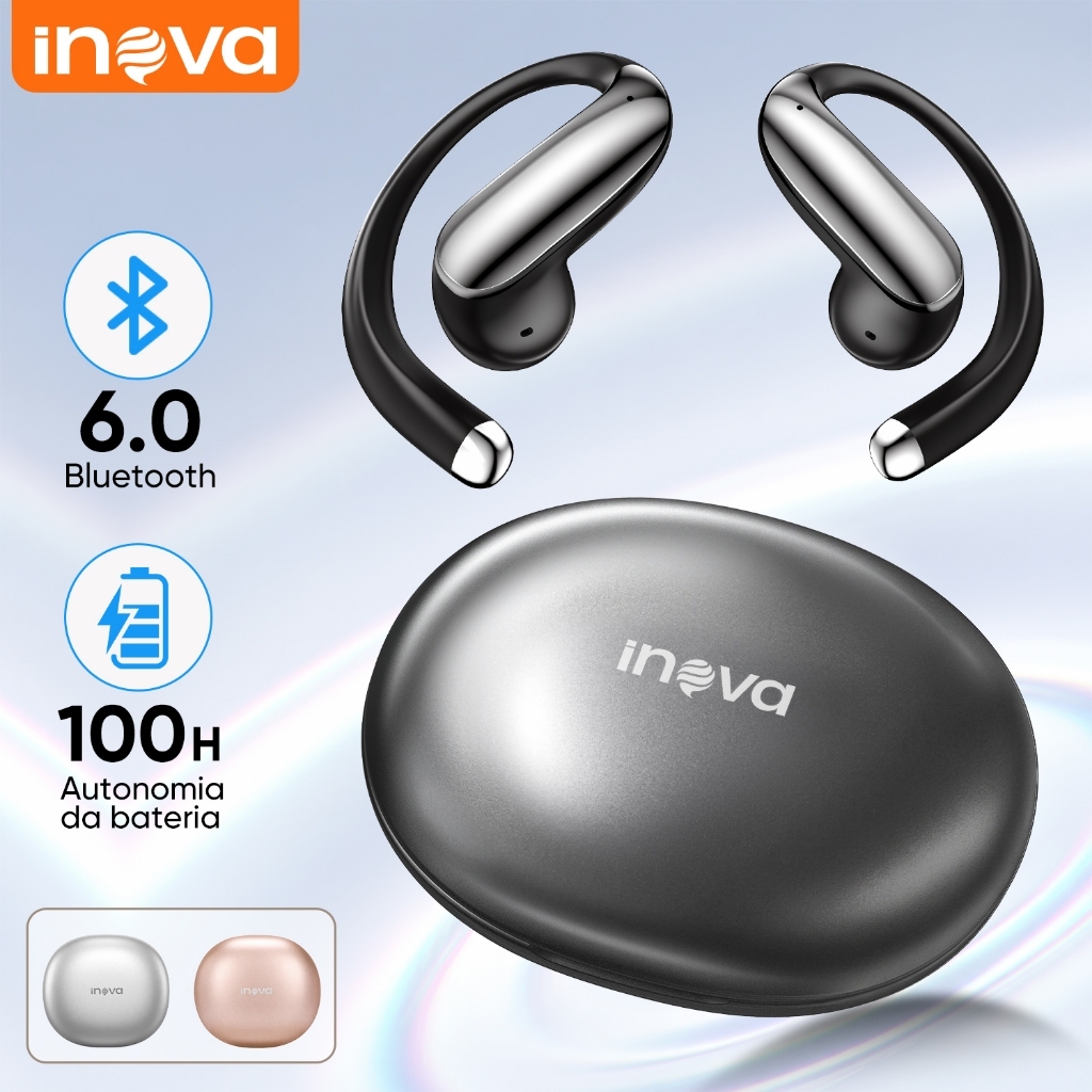 Inova Fone de Ouvido Bluetooth 6.0 Open Ear TWS com Gancho Esportivo