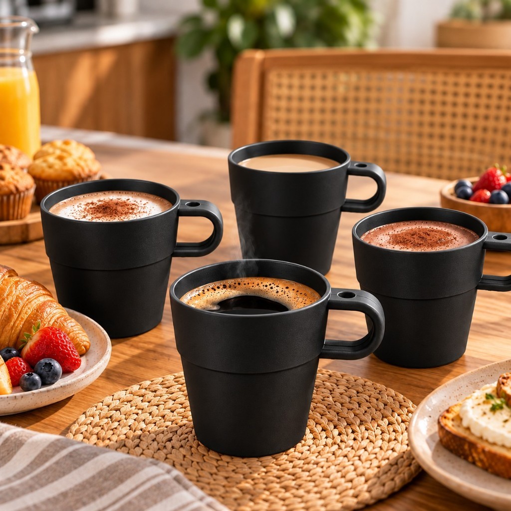 Kit 4 Xícaras Grandes Caneca Inquebrável 345 ml de Plástico Reforçada para Café e Bebidas Quentes