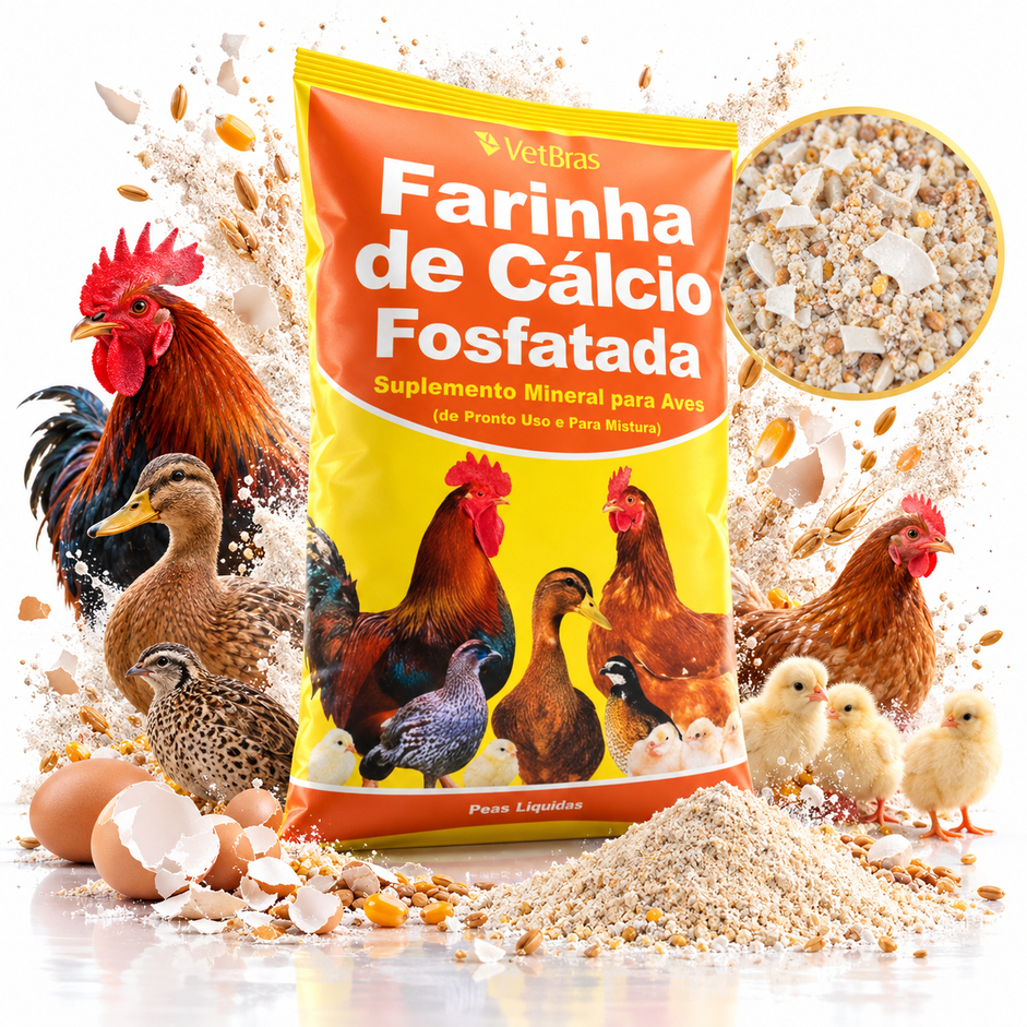 Farinha De Calcio Fosfatada Suplemento Mineral Vetbras Ração Galinhas Crescimento Engorda