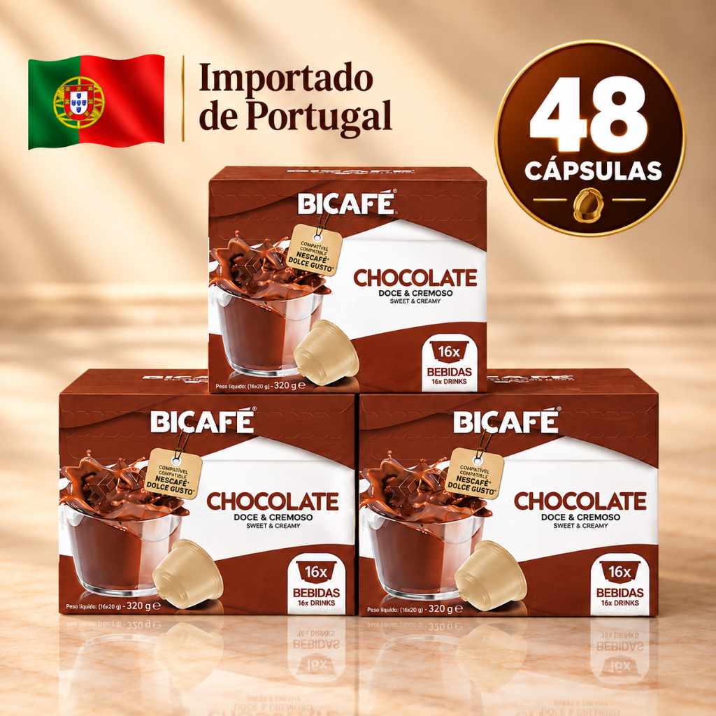 Kit 48 Cápsulas Importadas Chocolate Quente Bicafé Compatível Máquinas Dolce Gusto