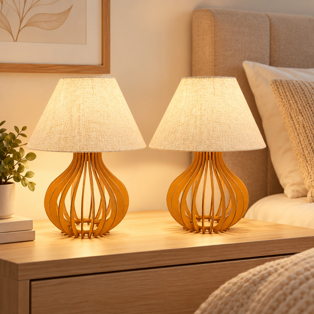 Kit 2 Abajur Quarto Decoração Luminária De Mesa Cúpula de Linho Decoração Sala