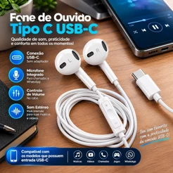 Fone De Ouvido Tipo C Para Samsung A16 A26 A36 A55 A56 M55