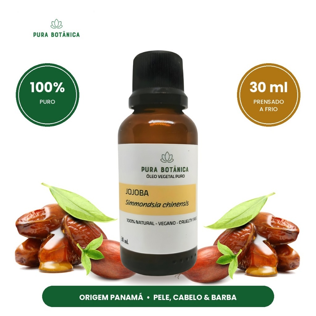 Óleo de Jojoba 100% Puro 30ml Prensado a Frio Rosto Pele Oleosa Acne Cabelo Barba Demaquilante Carreador Toque Seco