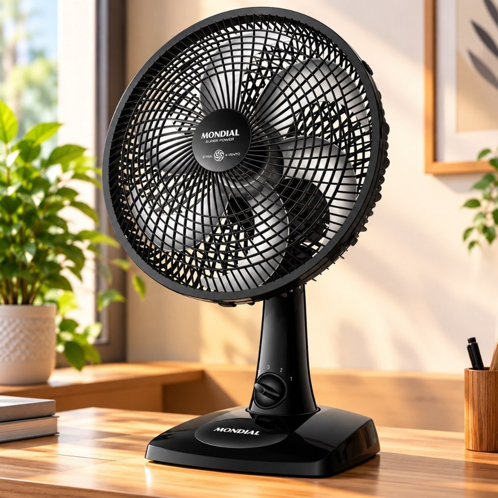 Ventilador de Mesa Mondial Super Power 30cm 6 Pás 220v 3 Velocidades Silencioso - Preto / Branco