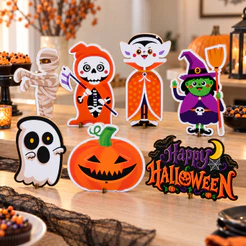 Kit Display Halloween 7 Peças Em MDF 20cm Totens De Mesa Decoração Festa Dia Das Bruxas com Pezinho