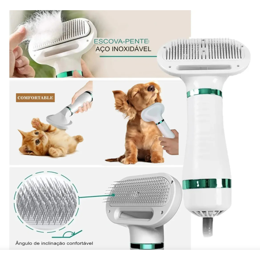 Escova Secadora para Cachorros e Gatos | Seca e Desembaraça os Pelos | 2 em 1 SOMENTE 220V