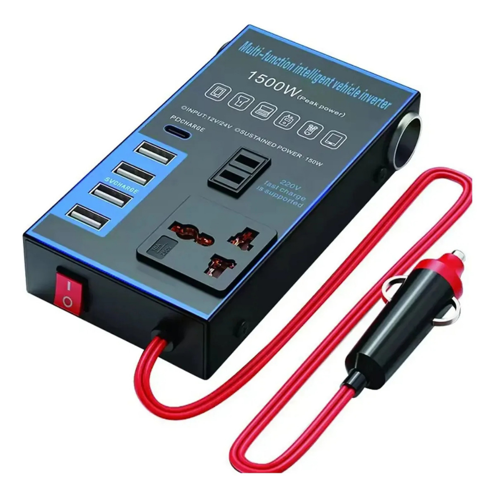 Inversor De Energia Para Carro 1500w 12v 24v A 220v Usb Veicular Potente Com USB Turbo Para todos Veiculos Caminhão