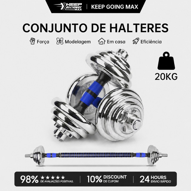 Keep Kit Halteres Ajustáveis com Anilhas e Barras para Musculação Treino em Casa Academia com Maleta