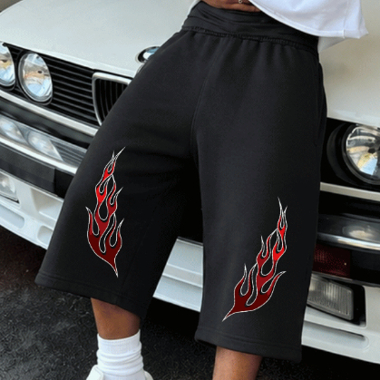 Short Baggy Masculino Moletom Estampado Bermuda Larga Oversized Casual Streetwear Algodão Conforto Com Bolsos Lateral
