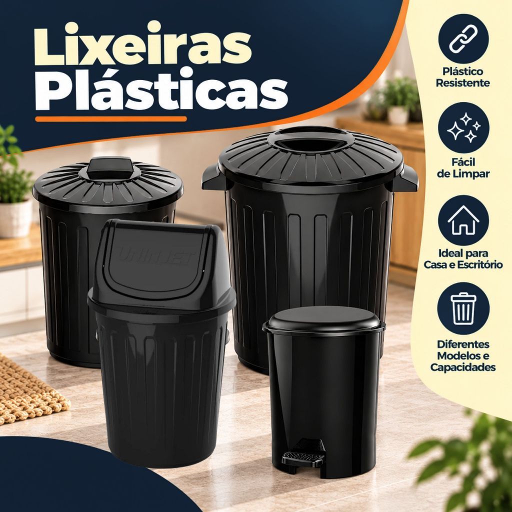 Cesto De Lixo Com Tampa Diferentes Tamanhos para Cozinha Banheiro e Lavanderia