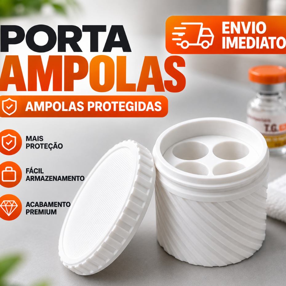 Porta Ampolas 3ml 4 ou 7 Frascos – Estojo Caixa Organizadora com Tampa Rosca para Lipoless, Tirze , TG , Peptídeos.