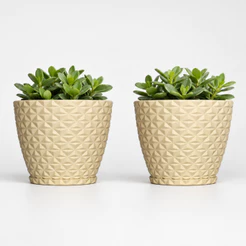 Kit 2 Vasos para Planta Decorativo em Polietileno Redondo Estilo Diamante PP Com Prato