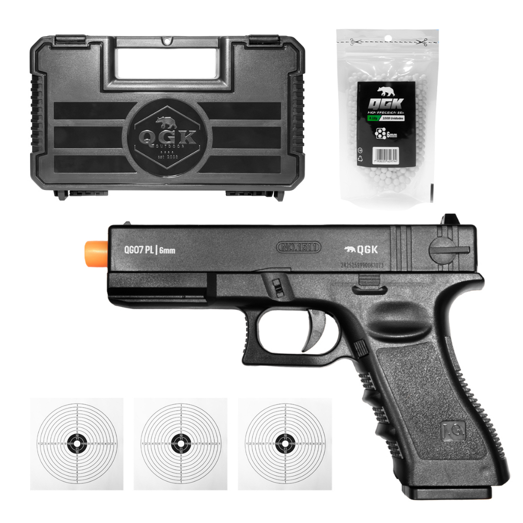 PISTOLA DE AIRSOFT SPRING QG07 PL 6MM QGK+ MALETA + 1000BBS + ALVOS