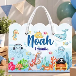 Sacolinhas Personalizadas Fundo do Mar Aquarela Menino Lembracinhas de Festa de Aniversario
