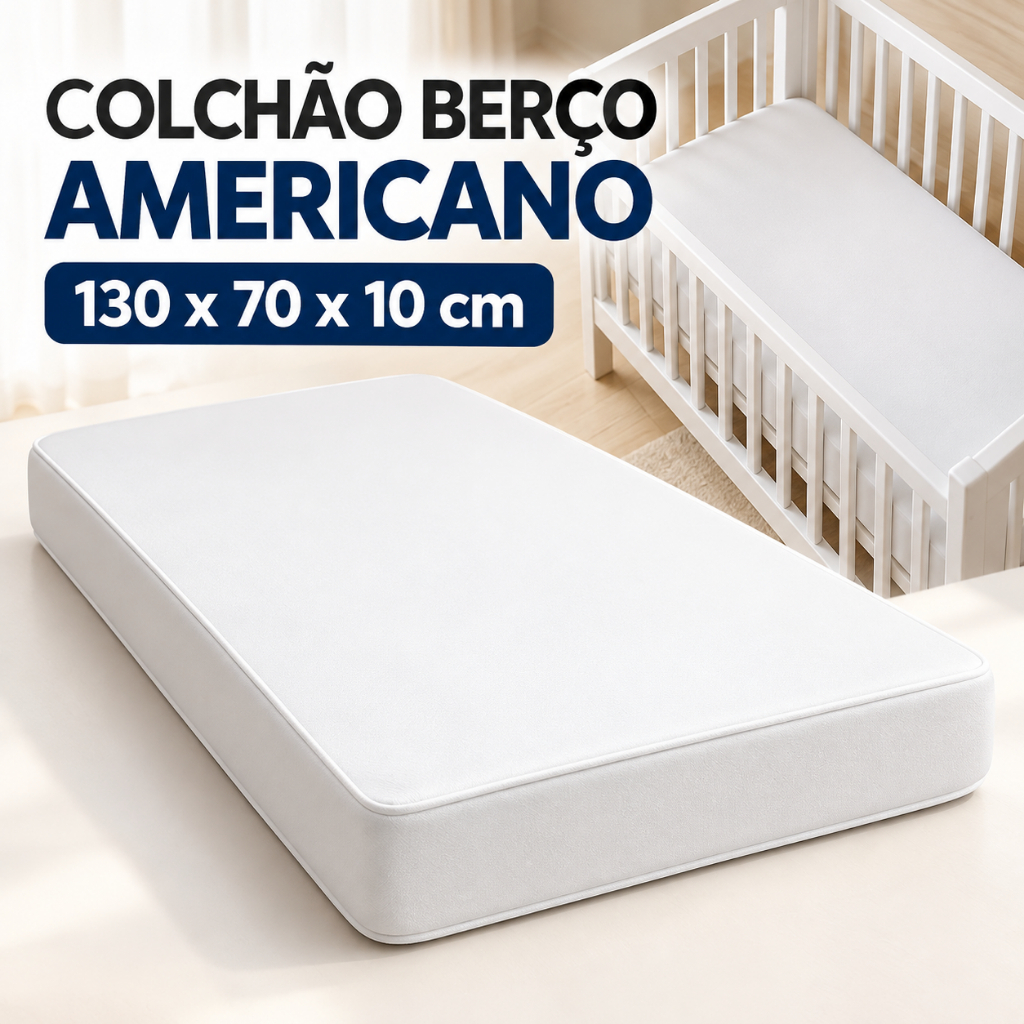 Colchão de Berço Impermeável 130x70x10 Modelo Americano Moreira - Envio Imedito