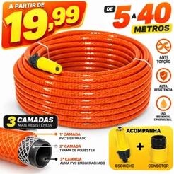 Mangueira de Jardim Trançada 3 Camadas de 05 a 40 Metros Pronta para Uso.