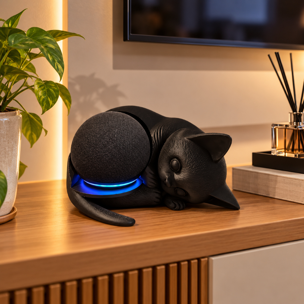 Suporte Alexa Echo Dot 4 e 5 Geração Gato Decorativo em para Estante, Mesa e Rack Moderno sala,quarto ou escritorio