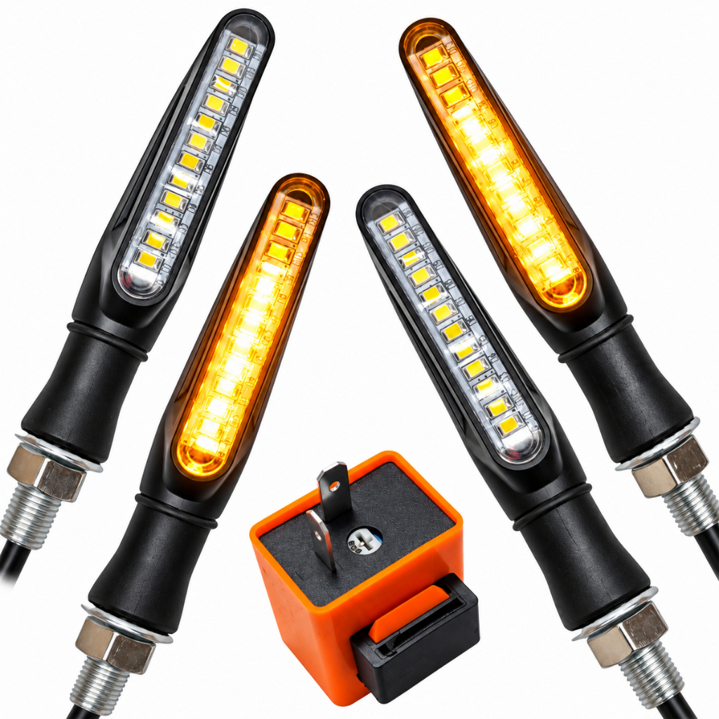Kit 4 Pisca Seta Led Slim Sequencial Palito Universal + Rele de Pisca 2 Pinos Xre 300 Cb 300 Fazer