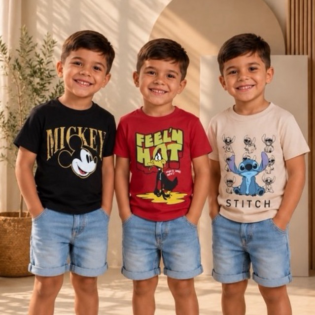 Kit 3 Camisetas Infantil Menino Estampadas Roupa De Criança Verão Personagens Divertidas Confortável
