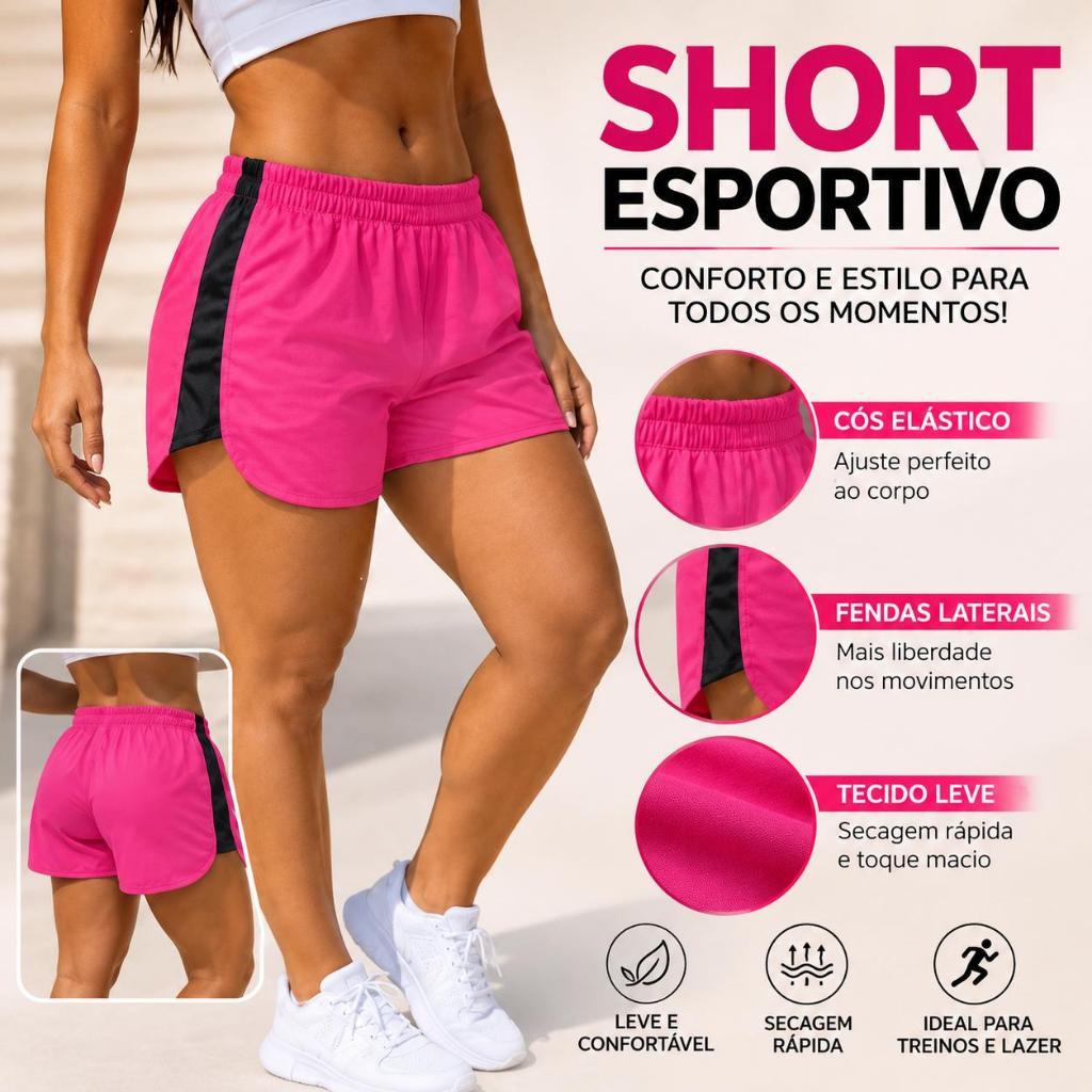 Short Curto Academia Fitness Feminino Corrida Caminhada Cores Diversas