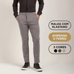 Calça Alfaiataria Masculina Malha Com Elastano Slim Social Sem Passante Conforto HAAG