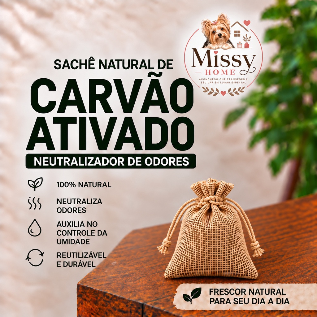 Sachê Carvão Ativado Anti Odor Guarda-Roupa Armário Geladeira Gaveta Carro Mala - 65g