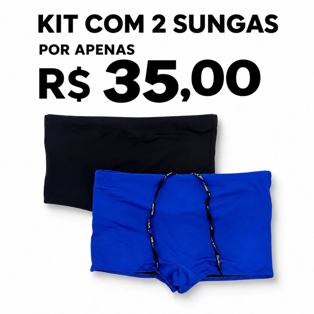 Kit 2 Sungas Masculinas Boxer Praia Piscina com Cordão Ajustável Confortável Adulto Oferta