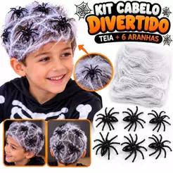 Kit Cabelo Divertido Menino Teia de Aranha Festa Halloween