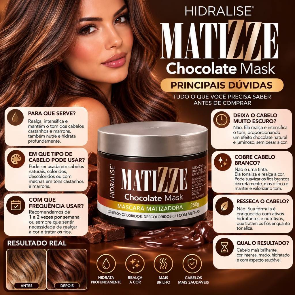 Máscara Tonalizante Matizze Chocolate Avelã Morena Acobreado 100% Natural Sem Amônia Hidralise 250g — imagem 2 de 2