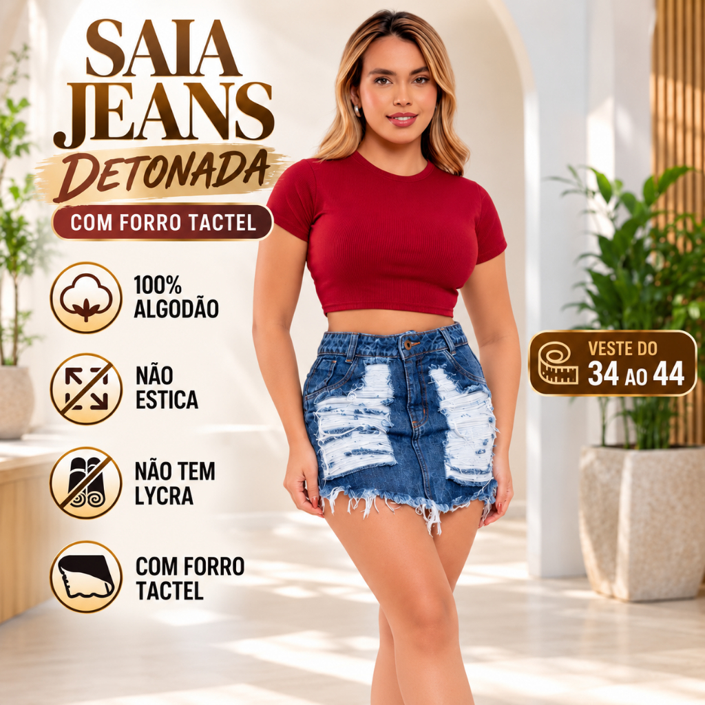 Saia Jeans Feminina Cintura Alta Não Tem Lycra ! Não Estica ! 100% Algodão ! Com Forro Tactél