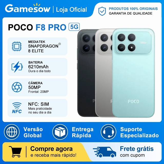 Xiaomi Poco F8 Pro 5G,Versão Global 256-512GB/12 GB RAM, Processador Snapdragon 8 Elite, Câmera 50MP, Novo Lacrado