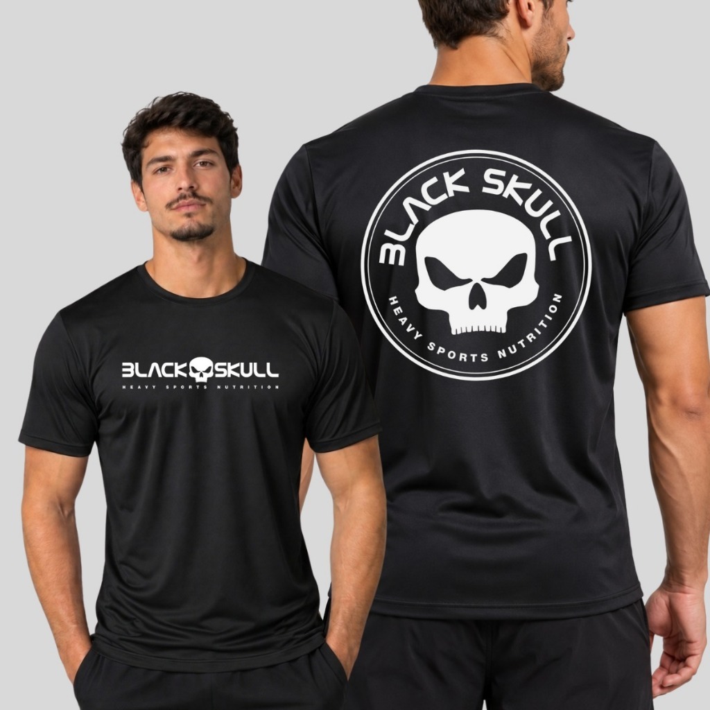 Camiseta Dry Fit Masculina Black Skull Academia Treino Musculação Crossfit Esportiva Poliéster Respirável