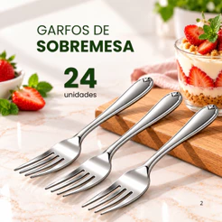 Garfo de Sobremesa Inox Kit 24/12/36 para Bolo Doces Festa Confeitaria Restaurante Buffet