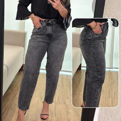 Calça MOM Jeans Feminina Cintura Alta 100% Algodão Premium