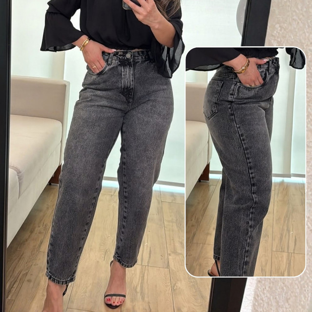 Calça MOM Jeans Feminina Cintura Alta 100% Algodão Premium