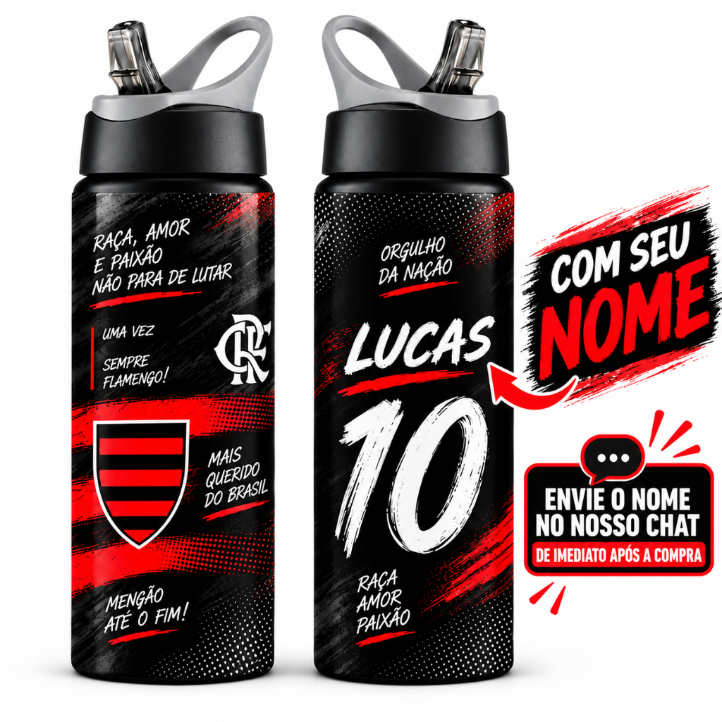 Garrafa Com Seu Nome do Seu Time de Alumínio 600ml Personalizada