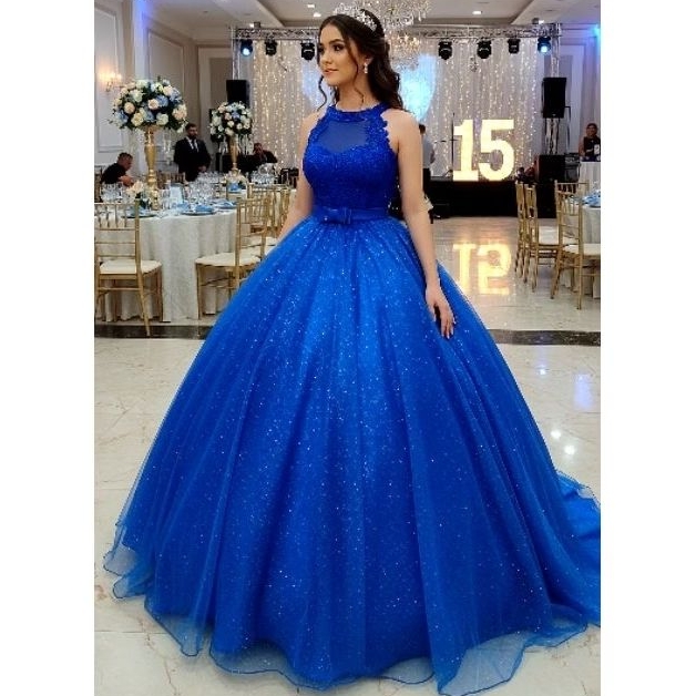 Vestido Debutante quinze anos 2 em 1 Azul Royal Lilás