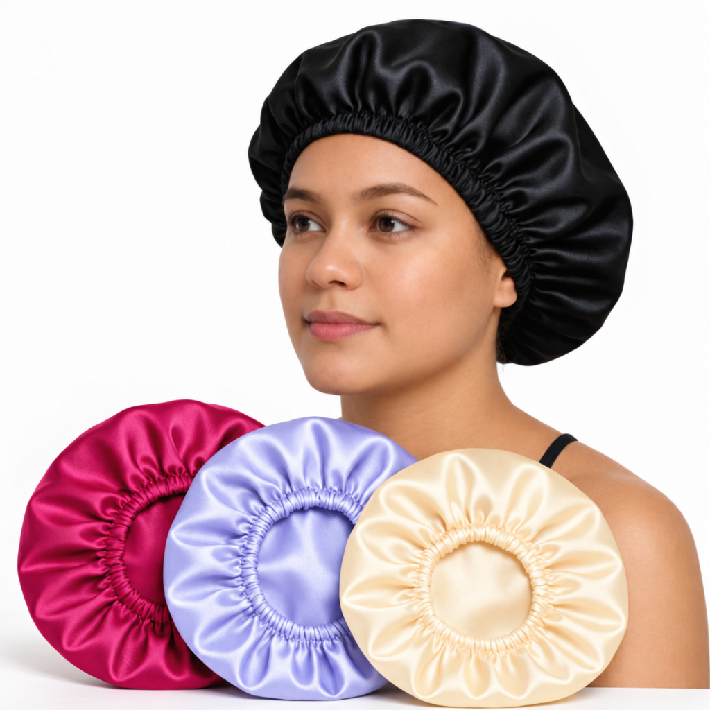 Touca de Cetim Antifrizz para Dormir Cores Sortidas com Elástico Confortável Protege os Fios Cacheados, Longos e Crespos