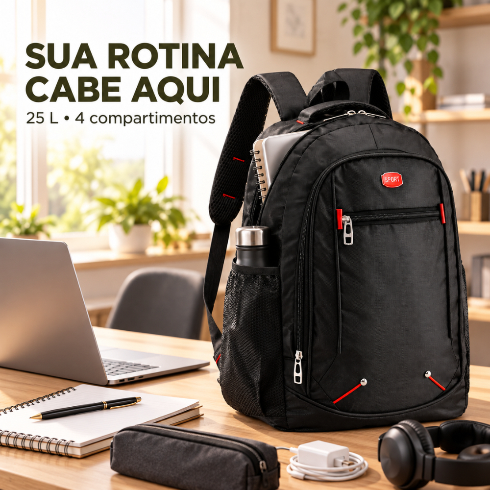 Mochila Casual Preta Para Notebook Trabalho Faculdade Viagens — imagem 2 de 2