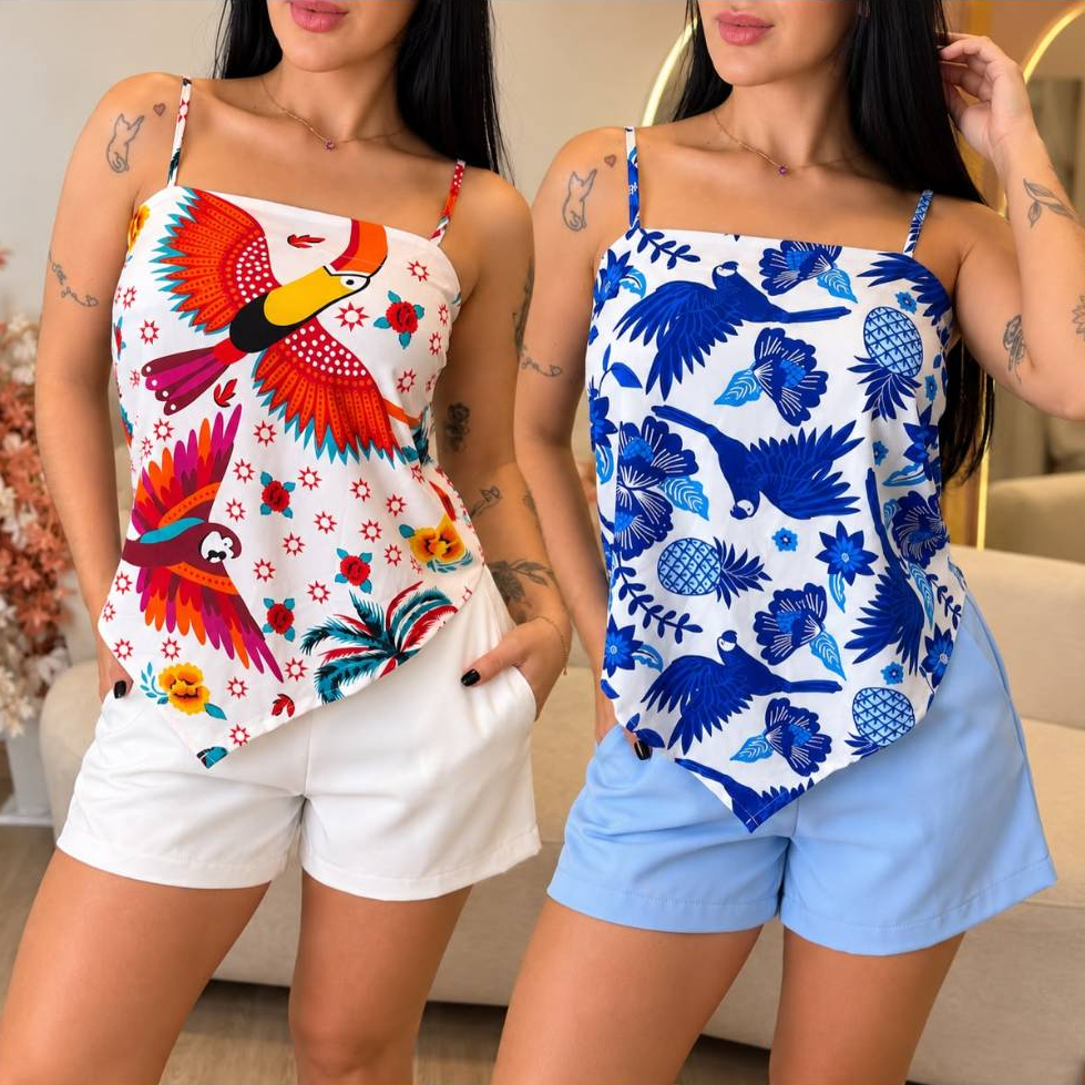 Blusa Feminina Estampada Alcinha Regulável Modelo Lenço Bandana Soltinha Fresquinha Verão Moda Feminina