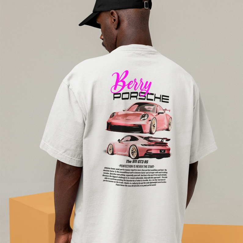 Camiseta Oversized Porsche 911 GT3 RS Unissex Estampada Carro Esportivo Automotivo Streetwear Moda Urbana Estilo Jovem