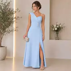 vestido longo femenino elegante festa con fenda lateral costa fechada botoes frontais y bojo