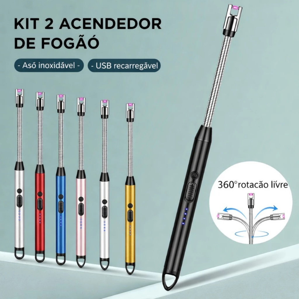 Isqueiro Elétrico Recarregável USB Para Fogão Churrasqueira Velas Acendedor Eletrica