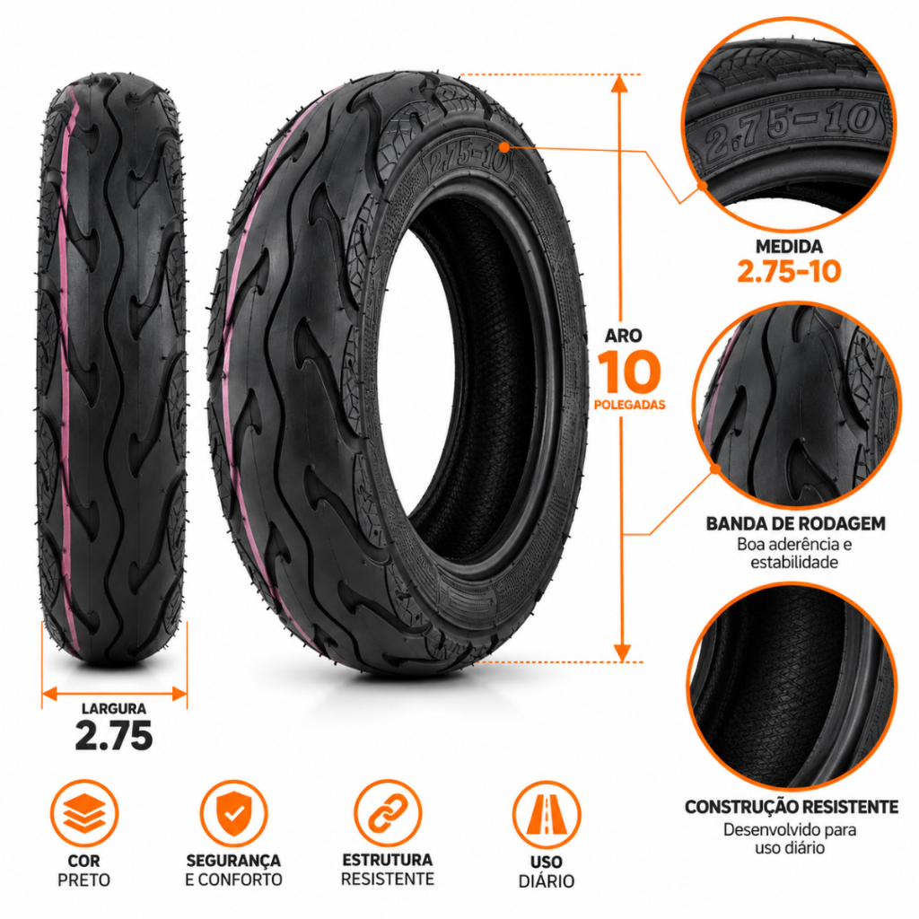 Pneu 2.75-10 Preto Para Scooter E Bicicleta Eletrica Aro 10 — foto 2