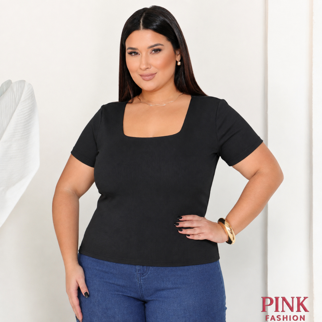 Baby Look Gola Quadrada Suplex Plus Size  Confortável Estilosa