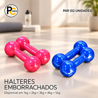 Halter Peso Emborrachado Academia Rosa Azul 1Kg,2Kg,3Kg,4Kg,5Kg Treino Musculação Fitness Casa Exercicio