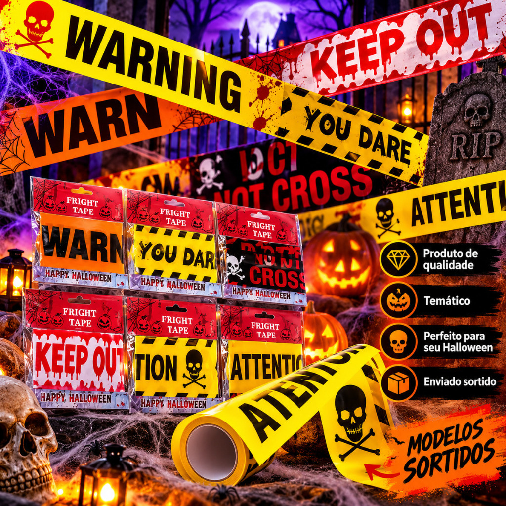 Fita Isolamento De Crime Sortida Faixa Segurança Decoração Halloween e Festas